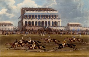 The Grand Stand em Epsom Races, estampa feita por Charles Hunt, 1836 (aquatint) de James Pollard