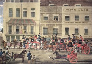 Mensagens do oeste do país no Gloucester Coffee House, Piccadilly, gravado por C. Rosenberg, 1828 de James Pollard