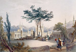 Mesquita de Goolaum Hoossein Huzrut-Jee, o Grande Profeta dos Afghauns, e os Túmulos dos Reis em Kandahar, placa 30 de &39;Cenário, habitantes e fantasias do Afeganistão&39;, gravada por R. Carri