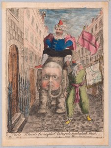 Entrada triunfal de Carlo Khans na rua de Leadenhall, bar. 1783 (gravura colorida à mão)