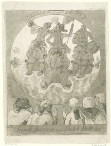 Spotprent op de Franse invasie, 1795 Invasão Francesa sobre Fundos Holandeses. Ombres Chinoises / Terror the Order of the Day (título no objeto)