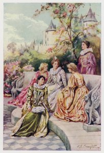 Mary Stuart, a futura Mary Queen of Scots, com sua corte, as Quatro Marias, durante seu tempo na França, em 1550