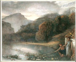 Paisagem com Templo e Figuras Pastorais (aguarela sobre papel) de James Smetham