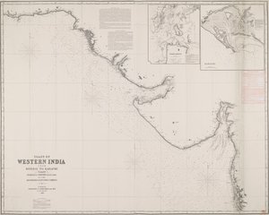 Coast of Western India from Bombay to Karachi (Costa da Índia Ocidental de Bombaim a Carachi), compilado principalmente a partir dos levantamentos efectuados por ordem da honorável Companhia das Índias Orientais de James & Son Imray