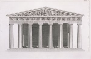 Elevação frontal de um edifício clássico, Volume II, Capítulo I, Placa III, de "The Antiquities of Athens", de James Stuart de James Stuart