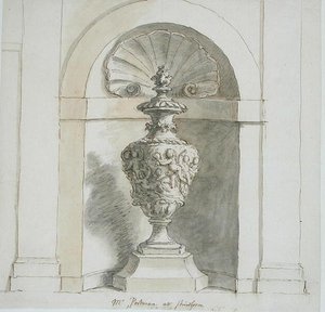 Um nicho para o Sr. Portmans House em Sherborne (caneta, tinta e marrom no papel) de James Thornhill