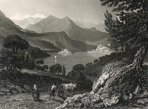 Lake Orta, gravura de James Tibbits Willmore (1800-1863), de desenho de William Brockedon (1787-1854)