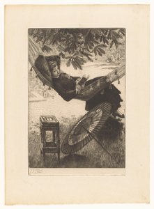 Leitura de uma jovem mulher numa rede de James Tissot