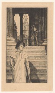 Jovem mulher desce os degraus da National Gallery em Londres de James Tissot