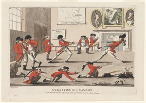 Qualificação para uma campanha, pub. 1777 (gravura colorida à mão) de James Verney