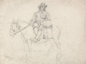Um trabalhador agrícola a cavalgar de lado, carregando uma urna de James Ward