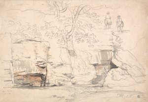 Uma encosta rochosa com árvores e figuras de James Ward