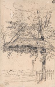Um abrigo de palha suspenso de uma árvore (lápis e tinta preta sobre papel) de James Ward