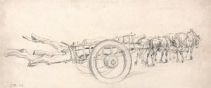 Uma carroça de madeira carregada de troncos de árvores, puxada por uma parelha de cavalos e uma parelha de bois de James Ward