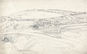 Paisagem com Fazenda e Milho (lápis no papel) de James Ward
