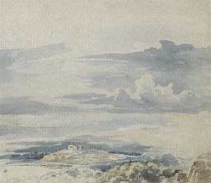 Paisagem com um castelo em uma colina (aquarela sobre lápis no papel) de James Ward