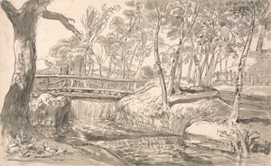 Paisagem fluvial com cascata de James Ward