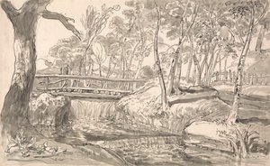 Paisagem fluvial com uma queda de água de James Ward