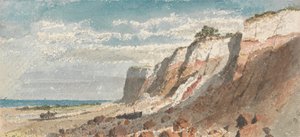 Costa marítima e falésias, com um cavalo e uma carroça e um barco encalhado na costa de James Ward
