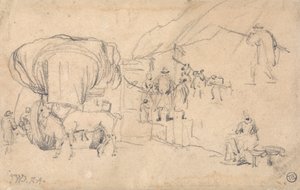 Folha de Esboços: Carroça, Cavalo, Dama de Leite e Outros Estudos de Figuras de James Ward