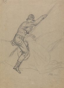 Sir Charles Blunt (n.1775) Caçando o Javali e Fugindo do Tigre: um estudo para um de um conjunto de quatro pinturas feitas em 1815 (lápis realçado com branco em papel cinza) de James Ward