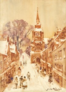 Cena de inverno na rua (aquarela)