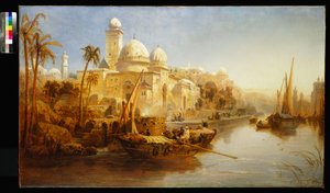 Embarcações ancoradas nos degraus de um palácio mouro, 1875