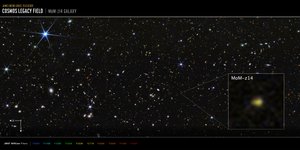 Galáxia MoM-z14 do campo COSMOS (imagem da NIRCam) de James Webb Space Telescope (NASA)
