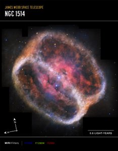 Nebulosa planetária NGC 1514 (imagem do MIRI Compass) de James Webb Space Telescope (NASA)