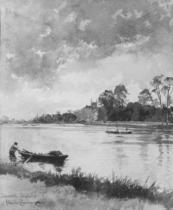 Cena do rio na Inglaterra. de James Wells Champney