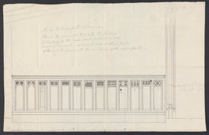 Cobham Hall, Kent: Desenho para a Painelagem de um banco de madeira