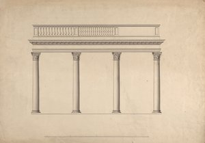 Cobham Hall, Kent: alçado da colunata com parapeito de balaustrada de James Wyatt