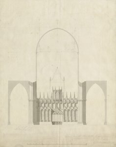 Interior da Catedral de Lichfield - Entrada do coro à Nave: desenho e lavagem, nº [c 1780]