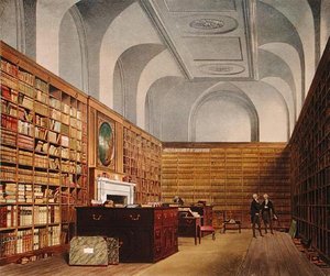 A Biblioteca dos Reis, Buckingham House, da História das Residências Reais, gravada por James Baily, por William Henry Pyne (1769-1843), 1819 (ver também 169795) de James after Stephanoff