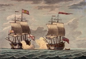O Comodoro Anson, no Centurion, com uma tripulação de 227 pessoas, 30 das quais eram rapazes, no dia 20 de junho de 1743, por volta das duas da tarde, ataca e, em menos de meia hora, obriga a atacar e render o rico navio de Acupulco Nuestra Señora de Capod de James and Laurie Robert (1755 1836) Whittle