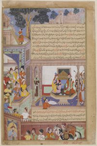 Kublai Khan e Sua Imperatriz Enthroned, de um Jami al-Twarikh (ou Chingiznama) (aguarela opaca, tinta e ouro sobre papel) de Jami Jami