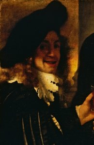 Músico, detalhe de The Procuress de Johannes Vermeer