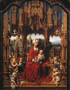 Madonna com Child and angel musicians, painel central do Tríptico de Malvern