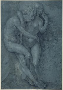Adão e Eva (caneta e tinta preta com corpinho branco sobre papel)