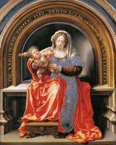 Virgem e Criança - Jan Gossaert (Gossart, dit Mabuse) (ca. 1478-1532). Óleo sobre madeira, cerca de 1526-1527. Dimensão : 30,6x24,5 cm. Museu de História de Arte, Vienne