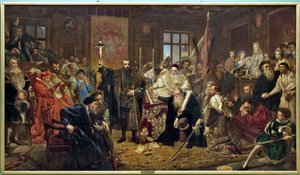 "A União de Lublin" : tratado político assinado em 1 de julho de 1569 em Lublin (Polônia), unindo o Reino da Polônia e o Grão-Ducado da Lituânia em um único Estado, a República das Duas Nações, governada por uma monarquia eleitoral através do petróleo sobr