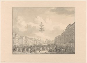 Árvore da liberdade no Grote Markt em Roterdão, 1795 de Jan Anthonie Langendijk Dzn (possibly)