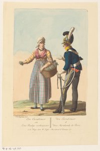 Soldado de cavalaria e uma vendedora de rabanete
A Carabinier and a Radys saleswoman / Un Carabinier & Une Marchande de Rave (título sobre o objecto)