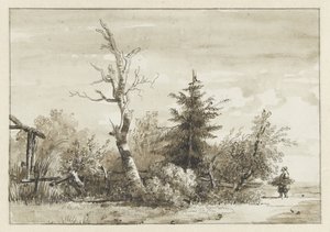 Paisagem com grupo de árvores e um respigador à direita de Jan Apeldoorn