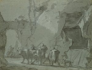 Pastores na frente de um arco, c.1650-52 (tinta indiana e giz no papel)