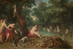 Ninfas de banho (óleo no painel) de Jan and Balen Hendrik van Brueghel