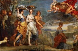 Mercure rencontre Herse - Mercúrio encontra Herse - Jan Boeckhorst (1604-1668). Óleo sobre tela