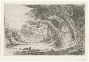 Borda da floresta com coelhos de Jan Bos Wz. (signed by artist)