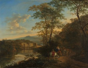 Paisagem italiana com a Ponte Lucano sobre o rio Aniene, c.1650-1652 (óleo sobre cobre)