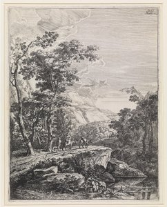 Paisagem com uma mulher montada numa mula ao longo da Aqua Negro entre Bolonha e Florença de Jan Both